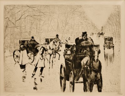 Viale del Tiergarten invernale con carrozze a cavalli da Lesser Ury